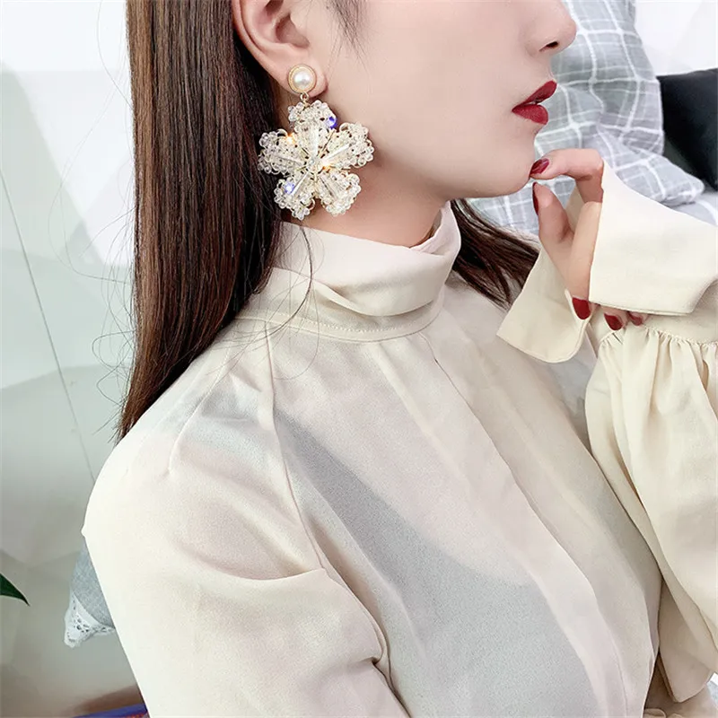 FYUAN, винтажные жемчужные Висячие серьги для женщин, Bijoux, роскошные хрустальные серьги-подвески в форме цветка, массивные вечерние ювелирные изделия