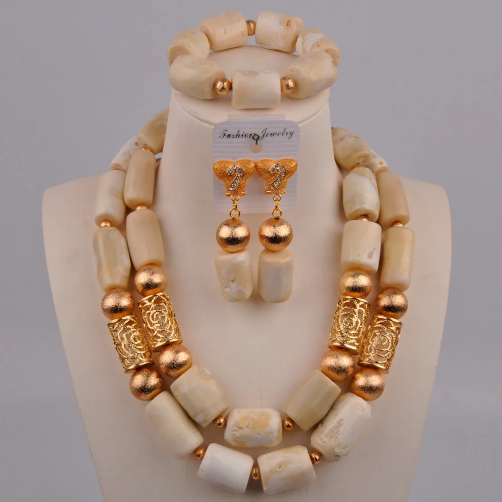 Модный нигерийский Свадебный комплект из белого кораллового ожерелья и сережек