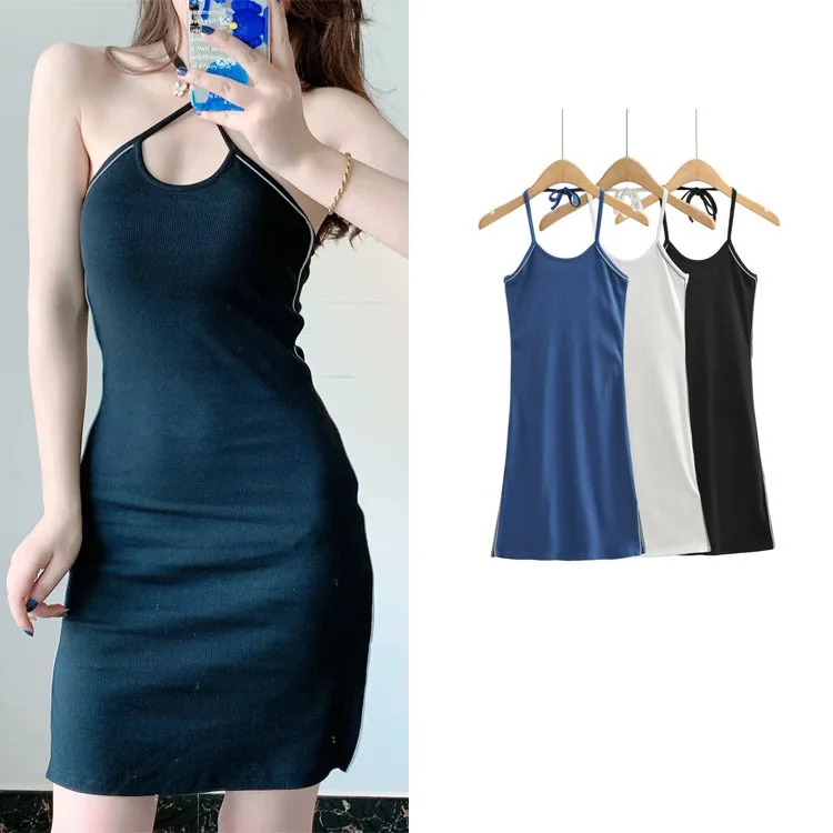 

Za 2021 women Reflective strip sling short dress autumn women's halter high waist, long legs hip skirt