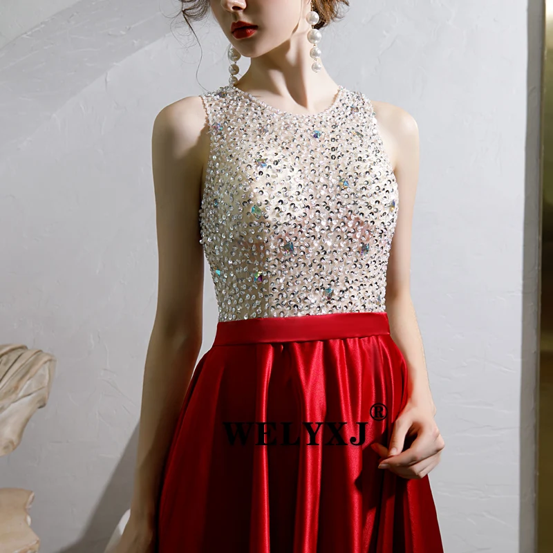 Длинное вечернее платье трапециевидной формы с бисером лиф со стразами открытой