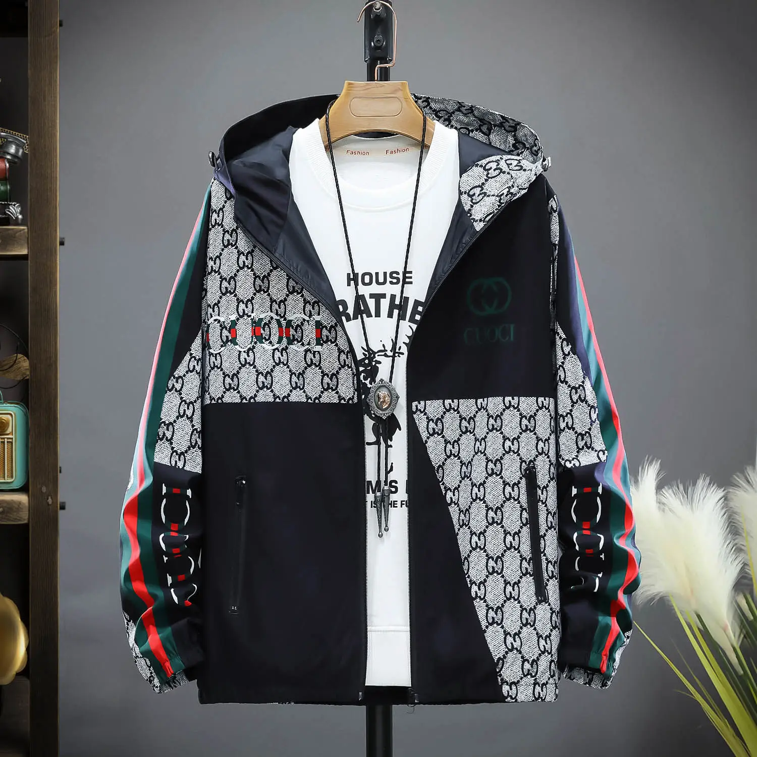 

Men's fashion printed embroidered Hooded Jacket for men