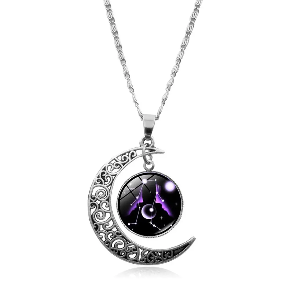 

12 Constellation Necklace Crescent Moon Pendant Galaxy Zodiac Astrology Horoscope Charm Summer Fashionable Necklaces