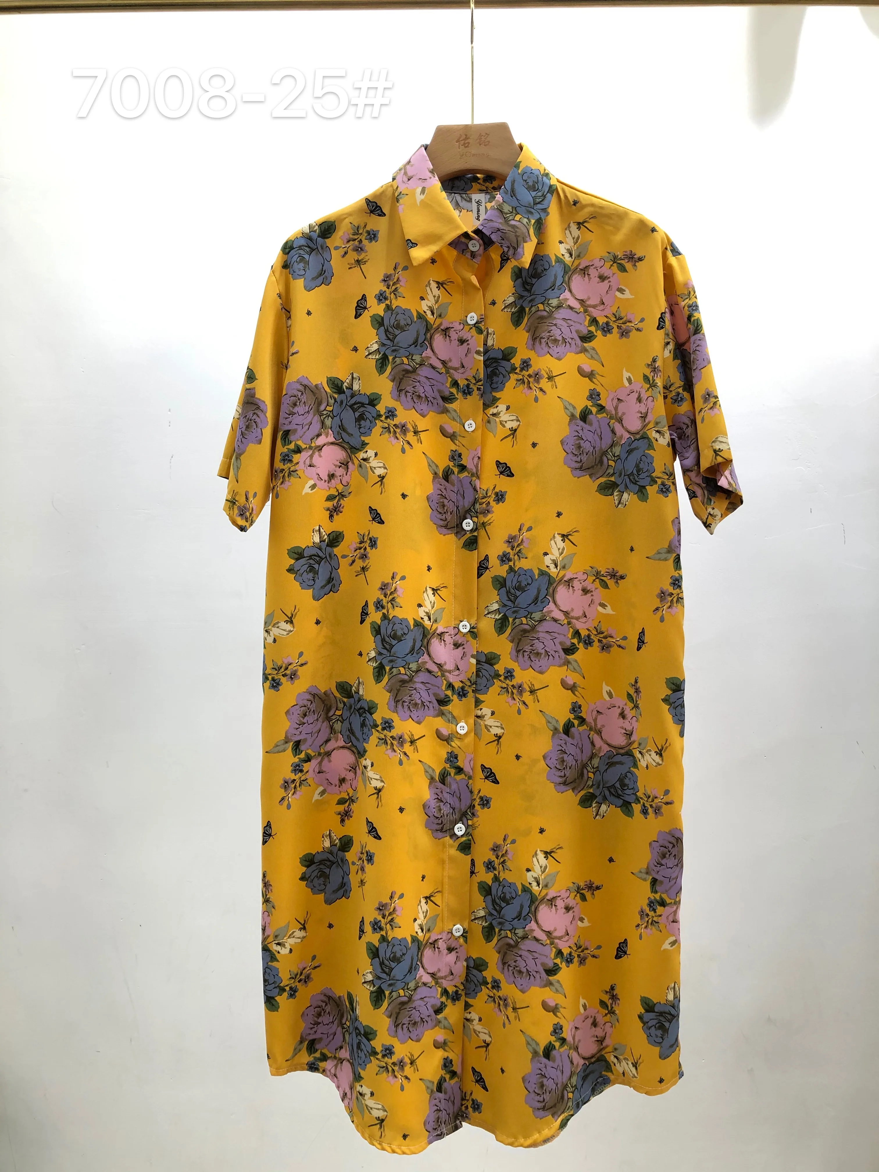 

YOMING Trendy Fashion Long Lapel Straight-Breasted One Size Printed Ladies Short Sleeve Shirt