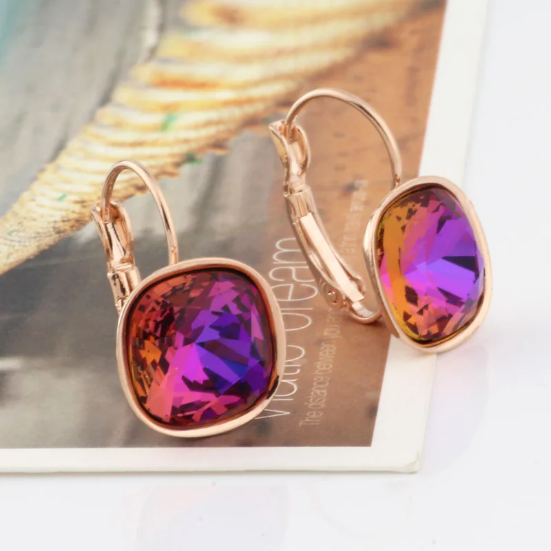 Серьги 2020 квадратные женские серьги с кристаллами цвета розового золота 585 пробы