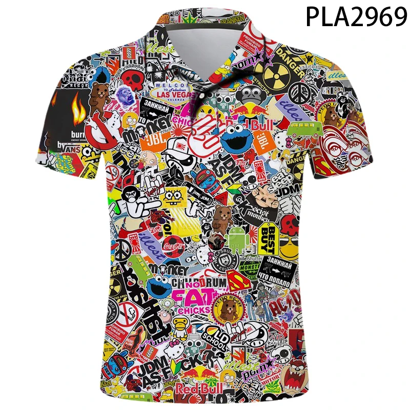 

Мужская летняя рубашка-поло с 3D-принтом, с коротким рукавом
