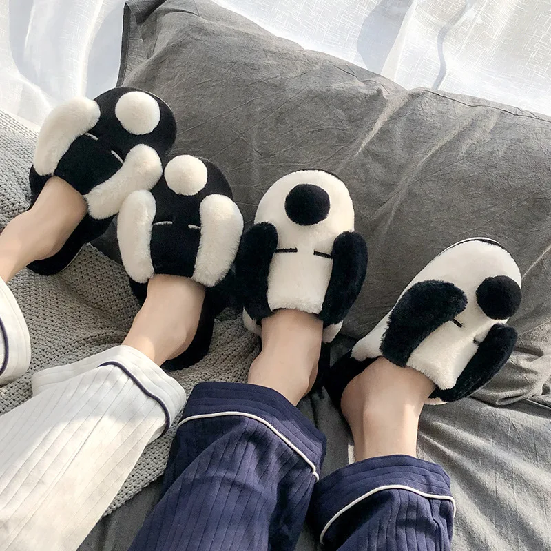 Winter House Fur Slippers Warm Cotton Shoes Cute Lovely Cartoon Dog Indoor Bedroom Women Men Ladies Lovers Couple Furry Slippers