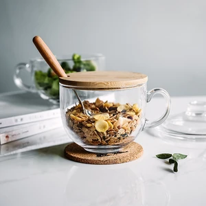 Large Glass Cup Cereal Bowl 480ml Tempered Glassl Glass Bowl Heat-Resistant Fruit Salad Bowl Ice Cream Dessert Breakfast Bowl