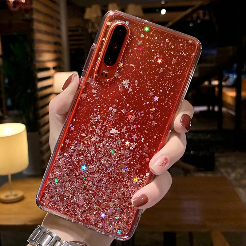 Luxury Glitter Silicone Case For Huawei P20 P30 P40 Pro Lite Transparent Soft Back Case For Huawei P9 P10 Plus Shockproof Fundas
