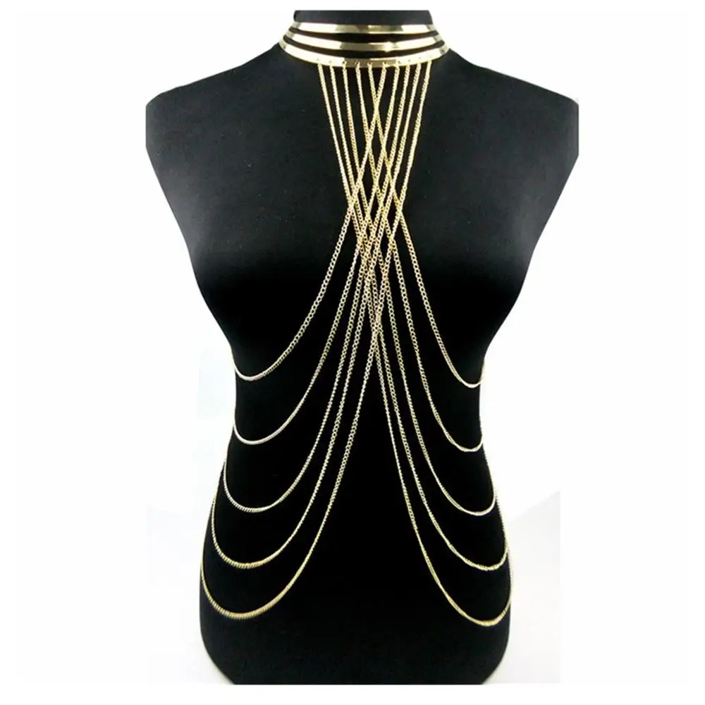 Женское сексуальное Золотая цепь для тела летнее ожерелье-чокер пляжной