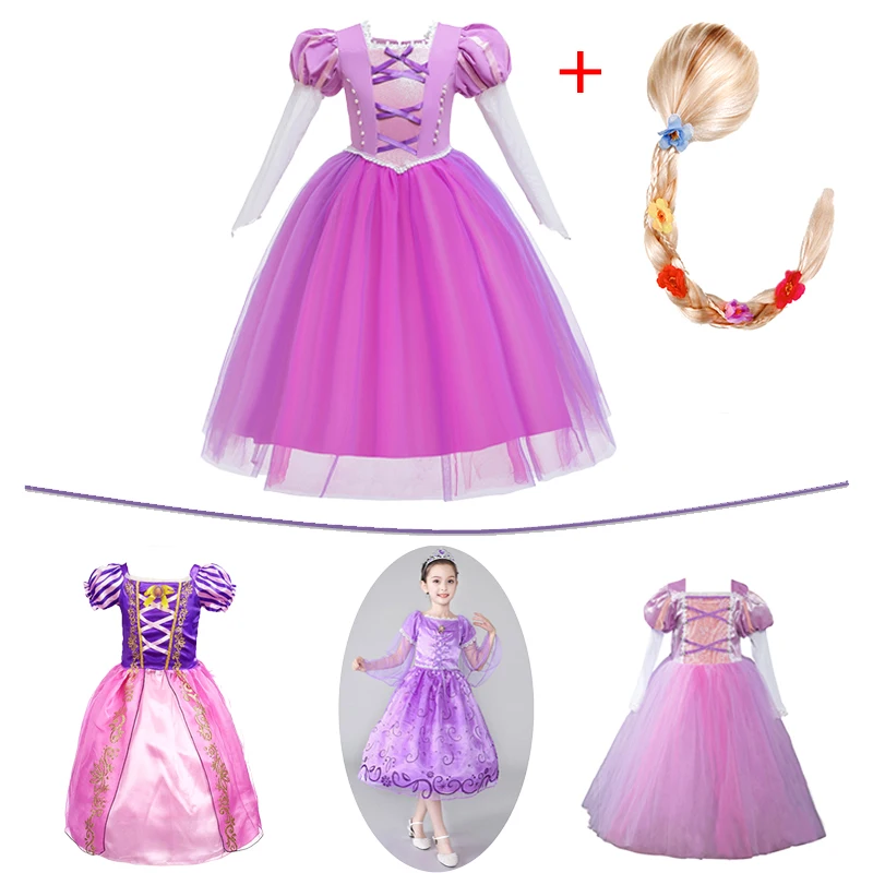 

Rapunzel Dress for Girls Kids Cosplay Princess Costume Children Carnival Birthday Party Pink Clothes Accessory Wig