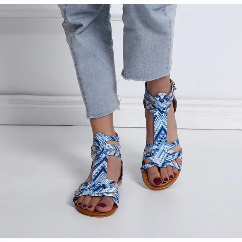 Женские сандалии в римском стиле Леопардовые женские сандалии-гладиаторы с