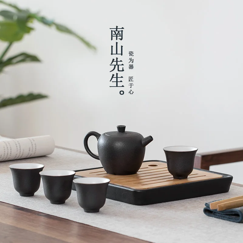 

Портативный чайный сервиз, черный фарфоровый чайный сервиз в эстетике кунг-фу для путешествий с подносом, Подарочная коробка, чайные наборы...