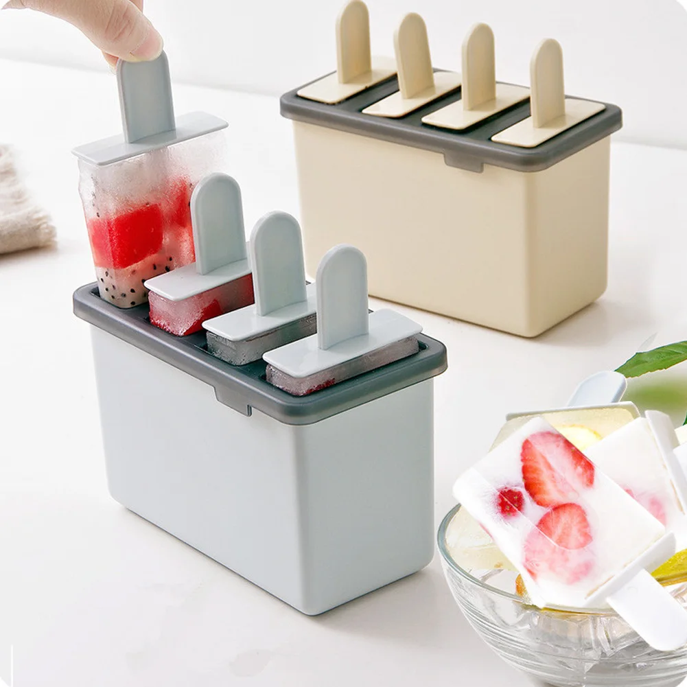 

4 Cavities Ice Cream Silicone Mold Popsicle Makers Dessert Form With Wooden Sticks 25pcs DIY Moulds Tray Ice Tubs Blocks
