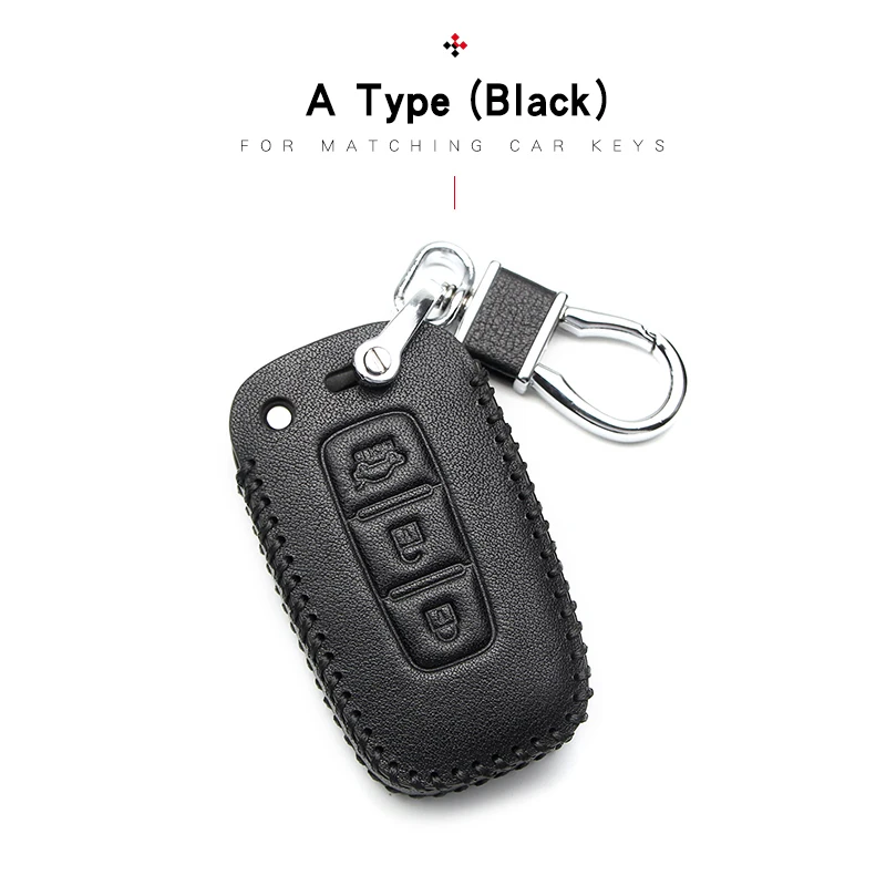 Black 3 For hyundai Кожаный чехол для ключей автомобиля для hyundai Santa Fe Elantra IX25 IX35 Verna Solaris акцентная соната Tucson дистанционный брелок - Название цвета: Black 3 For hyundai