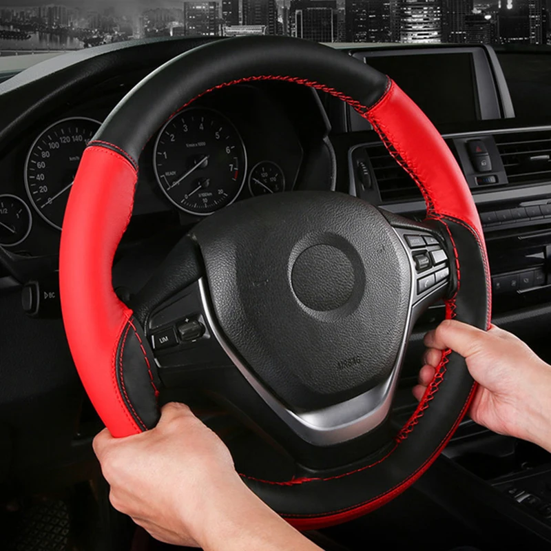 DIY Плетеный чехол рулевого колеса автомобиля универсальный автомобильный 15