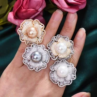 godki super 4 colors gorgeous flowers big pearl rings romantic gray gold for women bridal wedding daily fashion aaa cz jewelry