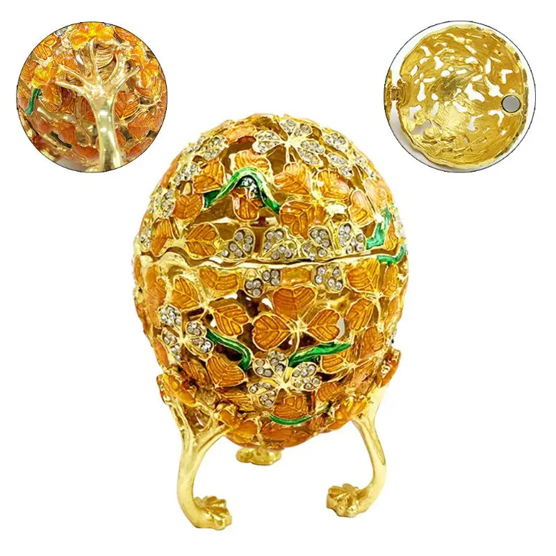 

Golden Faberge-Egg Hand Painted Jewelry Trinket Box Gift for Easter Home Decor