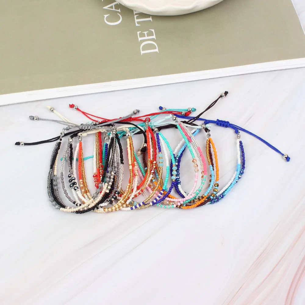 Богемное Тканое многослойное красочное плетение Круглый бисерный браслет ретро