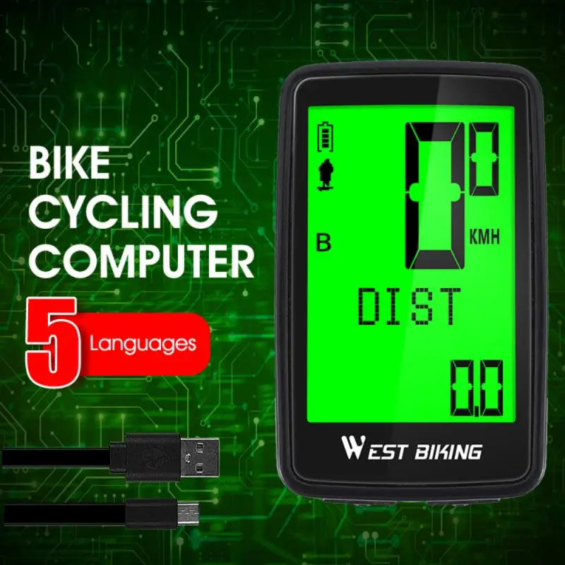 

WEST BIKING Wireless Bike Computer Rainproof Bicycle Odometer MTB Road Bike Speedometer Full Screen Backlight Cycling Stopwatch