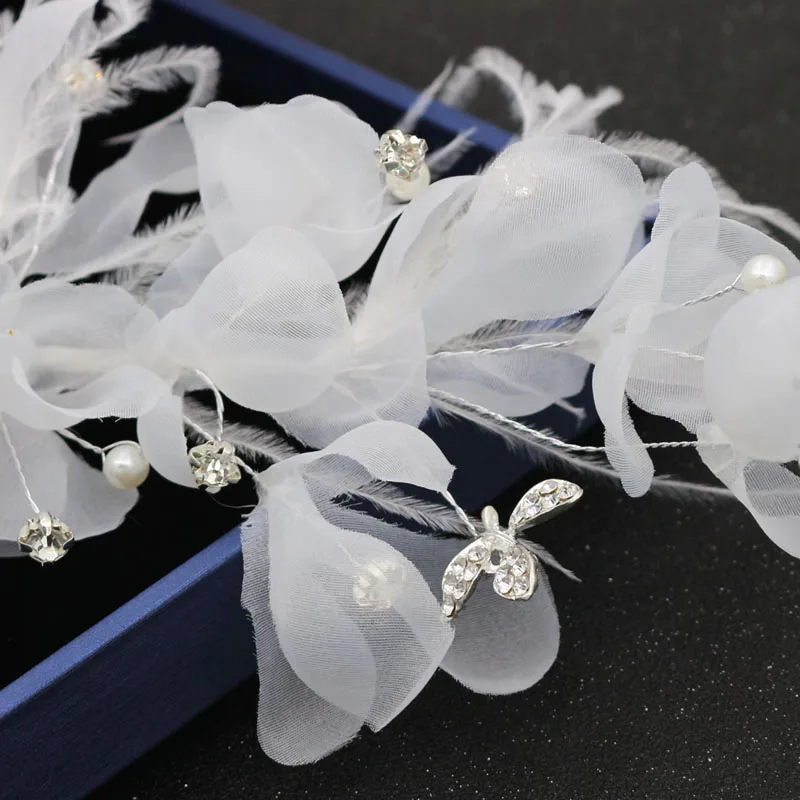

Whitney Handmade White Chiffon Flowers with Pearls Gentle Ladies Costume Hair Accessories Headpieces