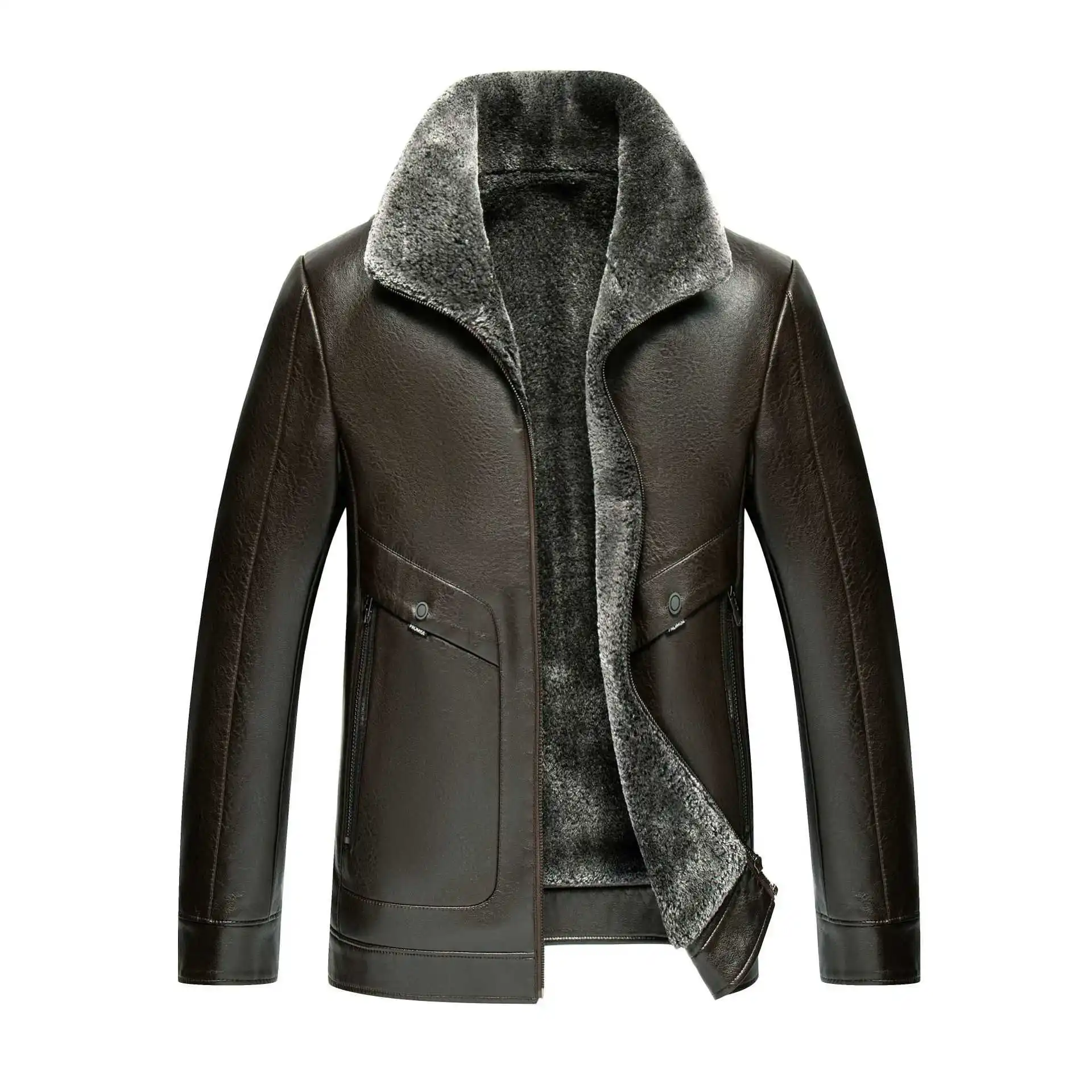 

High Quality 2021 Mens Winter New Men Fur Coat Jaqueta De Couro Man Casual Leather Jaket Male Fashion Lapel Plus Velvet Jackets
