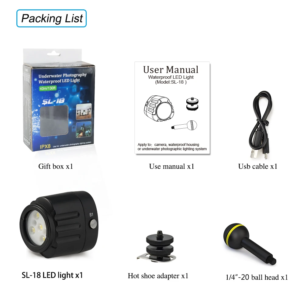 seafrogs sl 18 1000lm waterproof led light 7500k photography studio light for 40m130ft diving photography camera accessories free global shipping