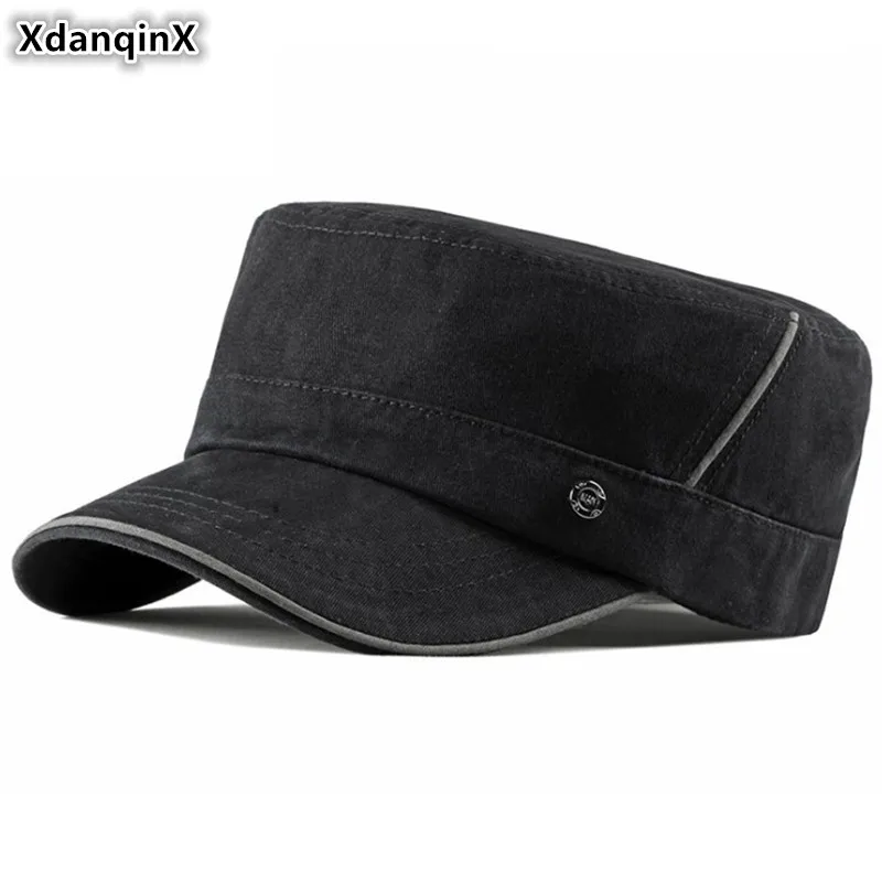 

XdanqinX Adult Men's Cotton Military Hat Navy Hats 2020 New Men Flat Cap Adjustable Size Fashion Brand Tongue Caps Snapback Cap