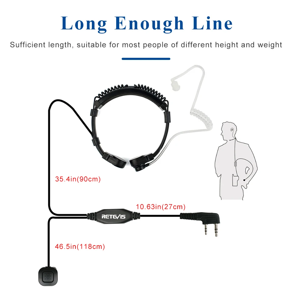 10pcs Flexible Throat Mic Headphones For Walkie-talkie Throat Micropnone For Kenwood Baofeng UV 5R UV-82 Retevis H777 RT5 RT22