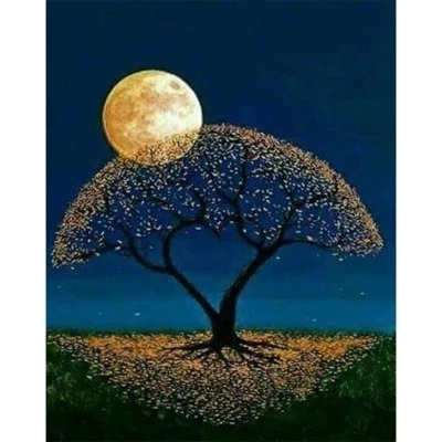 

Полноразмерная 5D алмазная живопись «дерево в лунном свете», вышивка крестиком из страз, игла, мозаика, картина, украшение, подарок