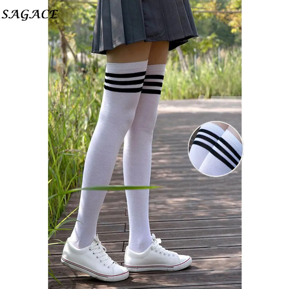 SAGACE Long Socks Women Over Knee High Spring Summer Autumn Winter Fashion Stocking Cotton Casual Striped Sport Sock Girl | Женская