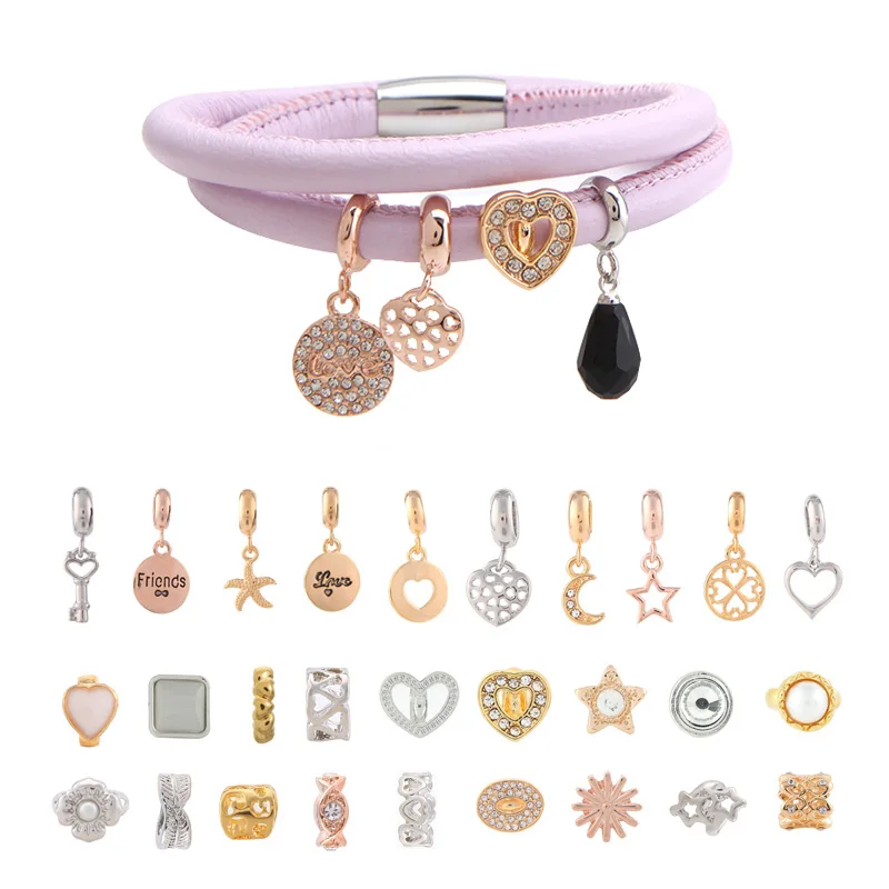 Браслеты SANSHOOR из натуральной фиолетовой кожи набор 4 случайных талисманов 20