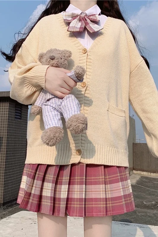 

Japanese College Style JK Uniform Sweater Coat Sweet Girl V-neck Knitted Mid-Length V-neck Outerwear Cardigan Top school girl