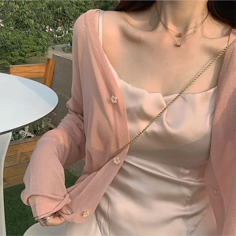 Кардиганы женские однотонные с длинным рукавом V-образным вырезом однобортные