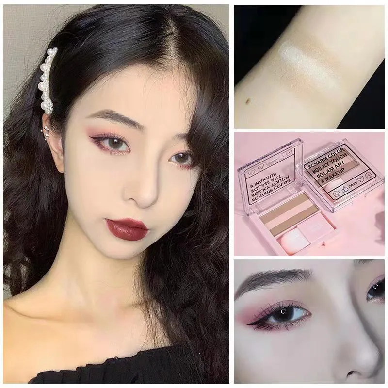 Красота глазурованная 3 цвета бронзовая палитра хайлайтер мерцающие тени для век