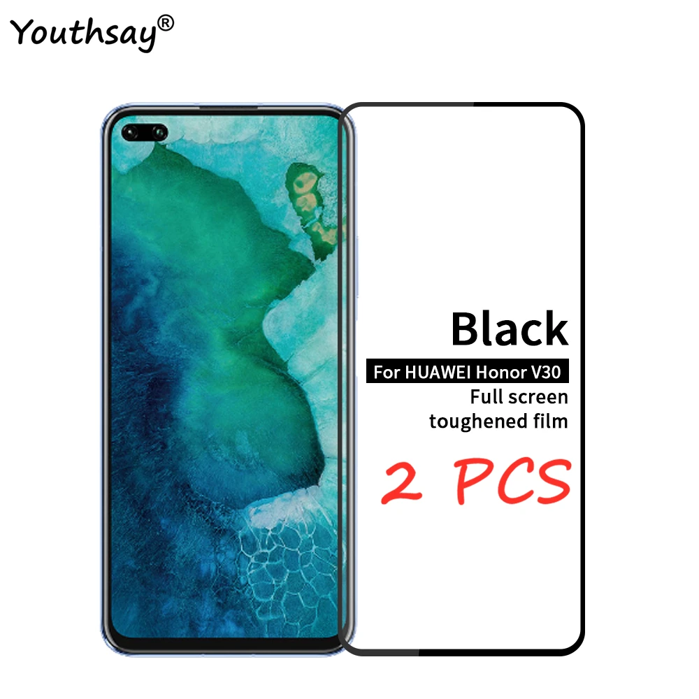 2 uds para Honor V30 Protector de pantalla de vidrio pegamento pel&iacute;cula protectora completa para Honor View30 vidrio para Honor V30 Pro-0