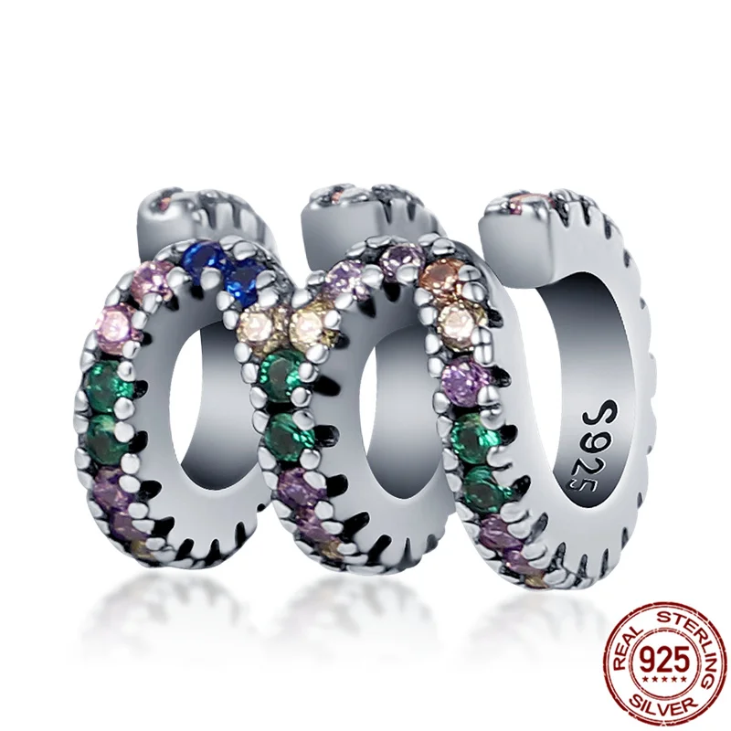 

Authentic 925Sterling Silver Multicolor Zircon Beads Fit Original 3mm Pandora Bracelet&Bangle For Women Fashion Jewelry Gift