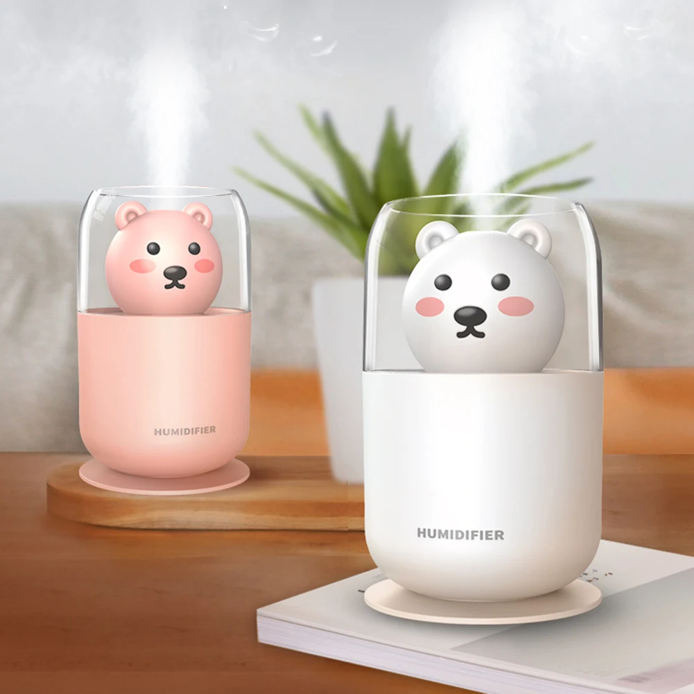 

300ml Mini USB Cute Bear Air Humidifier Portable Aroma Essential Oil Diffuser with LED Night Light Household Silent Humidifier