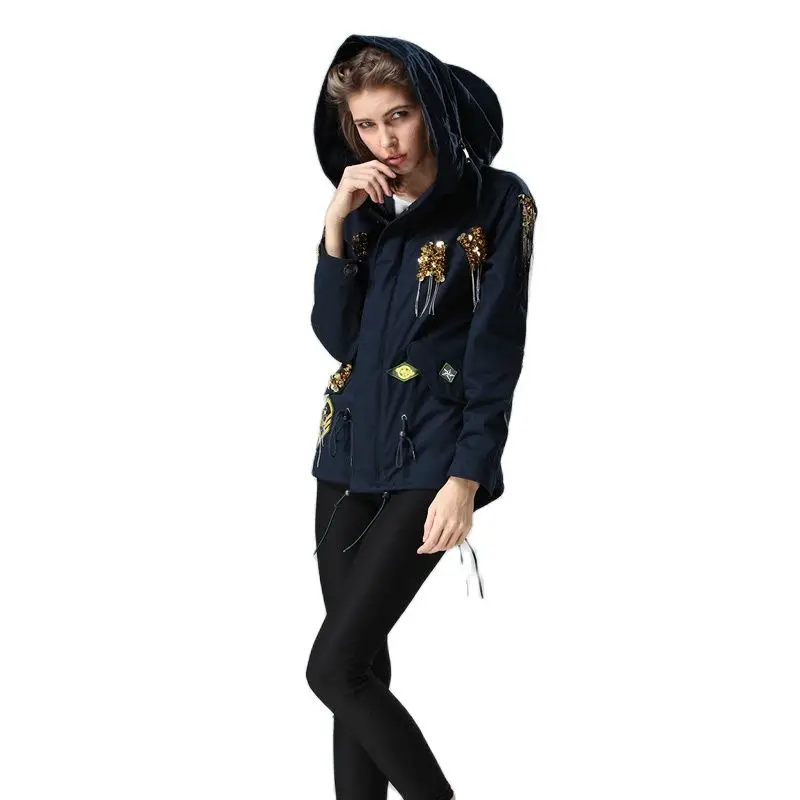 Синяя парка простая Женская весенняя одежда модная с бахромой в идианском стиле