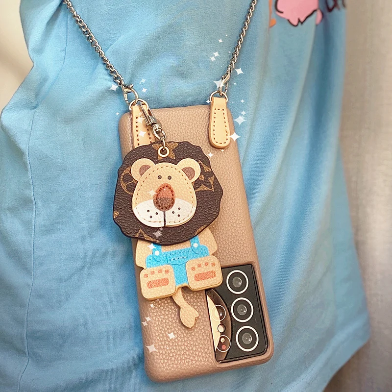 

Little Lion Pendant Case for Samsung S21 5G Cases Long Cross-chain Conque for Samsung S21 Ultra S21+ Cute Korea Sleeve