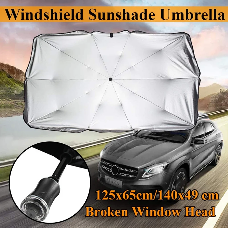 

Car Windshield Sunshade Umbrella Foldable Sun Visor UV Block Car Parasol with Broken Window Head