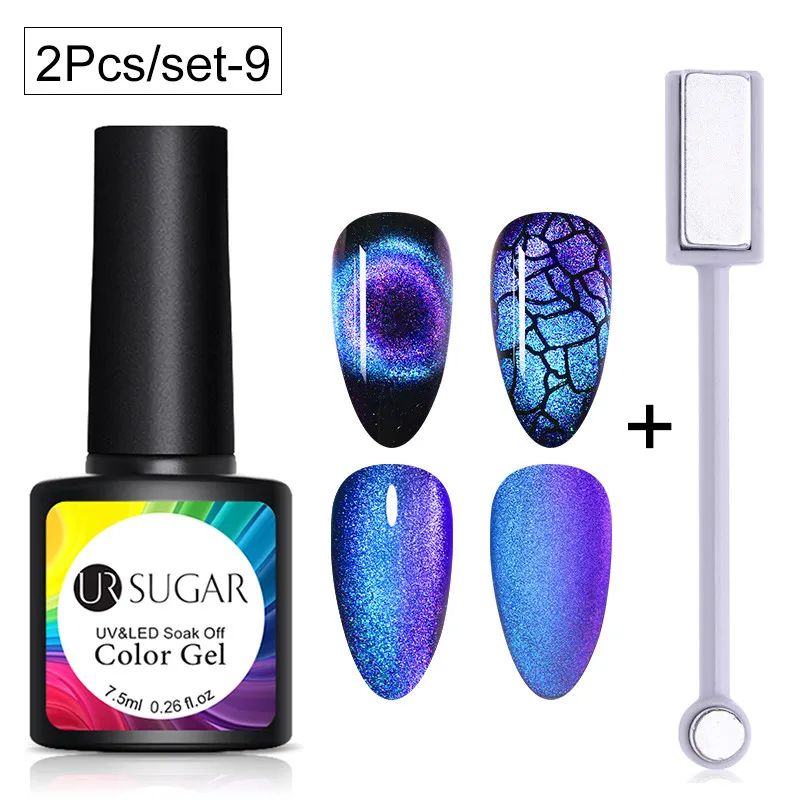 with stick 9 Ur Sugar 9D Хамелеон для использования с магнитом набор гель-лаков для ногтей 7,5 мл длительный Сияющий лазер кошачий глаз дизайн ногтей гель лак DIY маникюр - Цвет: with stick 9