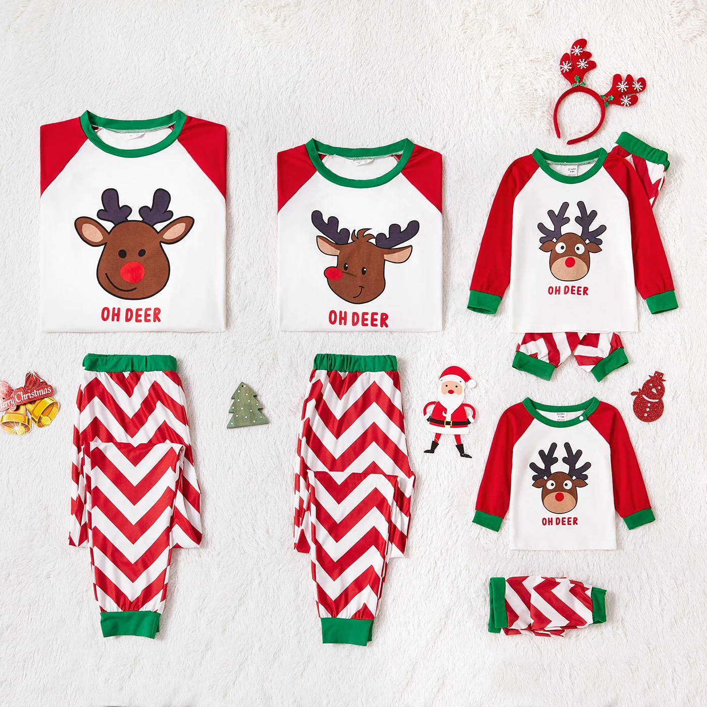 

PatPat Christmas Cartoon Deer and Letter Print Red Family Matching Raglan Long-sleeve Striped Pajamas Sets (Flame Resistant)