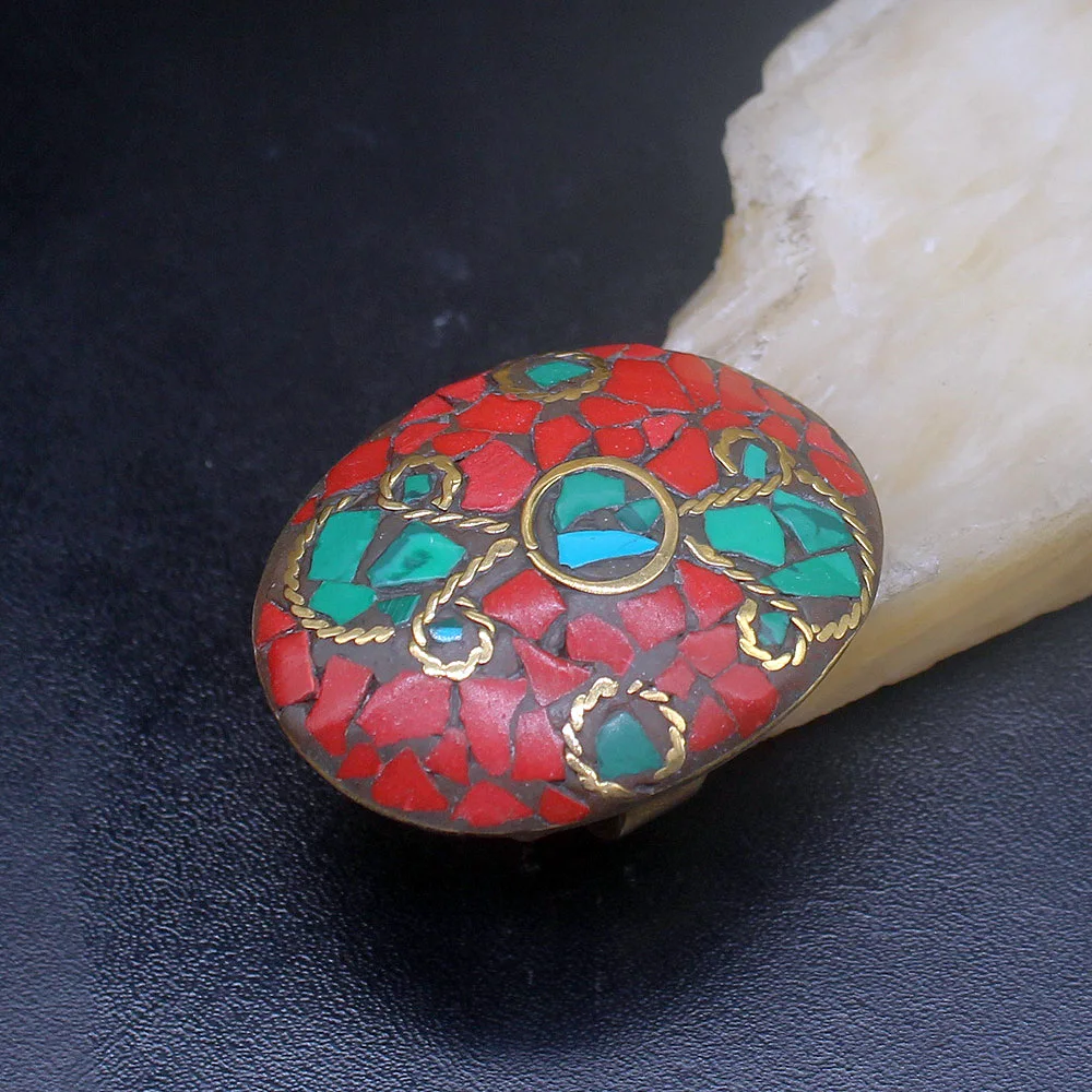 

Gemstonefactory Jewelry Big Promotion Single Unique Yellow Gold Plated Malachite Red Coral Women Men Gift Band Rings 8# 20212862