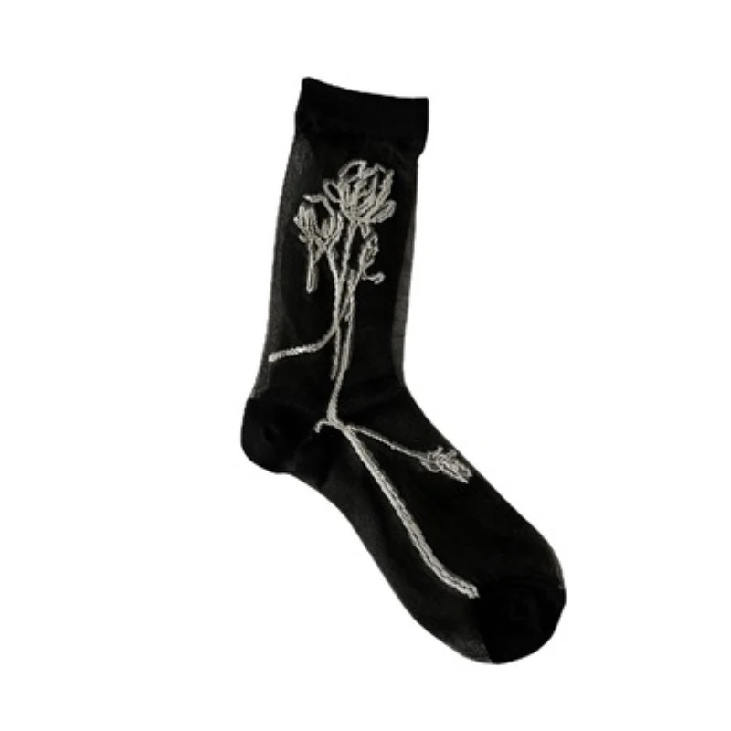 

Summer Glass Silk Transparent Jacquard Day Series Flower Retro JK Thin Socks Literary Cute Crystal Stockings