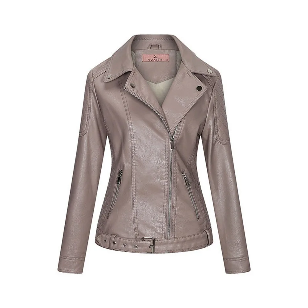 Женская куртка из искусственной кожи на молнии однотонная байкерская в стиле