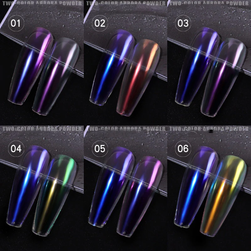 1 Box Holographic Neon Solid Nail Glitter Powder Double Color Transparent Aurora Powders Dust Art Pigment Chrome Decoration | Красота и