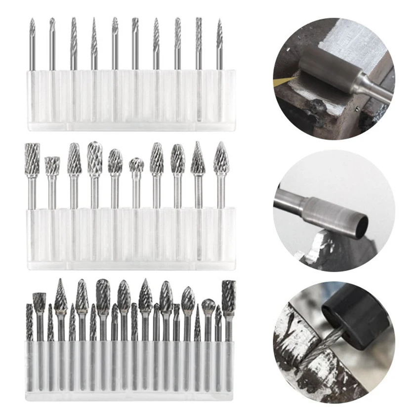 

Rotary Burr Set, 10pcs/20pcs Tungsten Carbide Rotary Burrs Set Double Cut Points Files Grinder Fit Rotary Tool, 3mm Round Shank