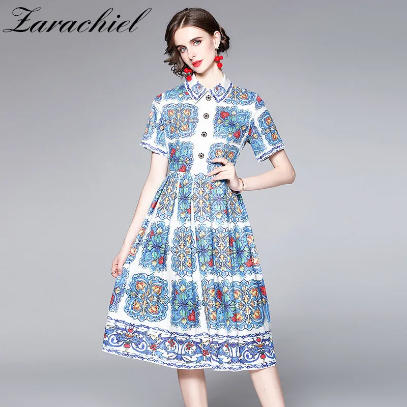 Летние взлетно-посадочной полосы бриллиантами пуговицы миди платье для женщин с