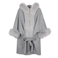 women winter cloak wool long cashmere coat elegant 2022 fall korean real fox fur collar hooded womens double sided woolen coat