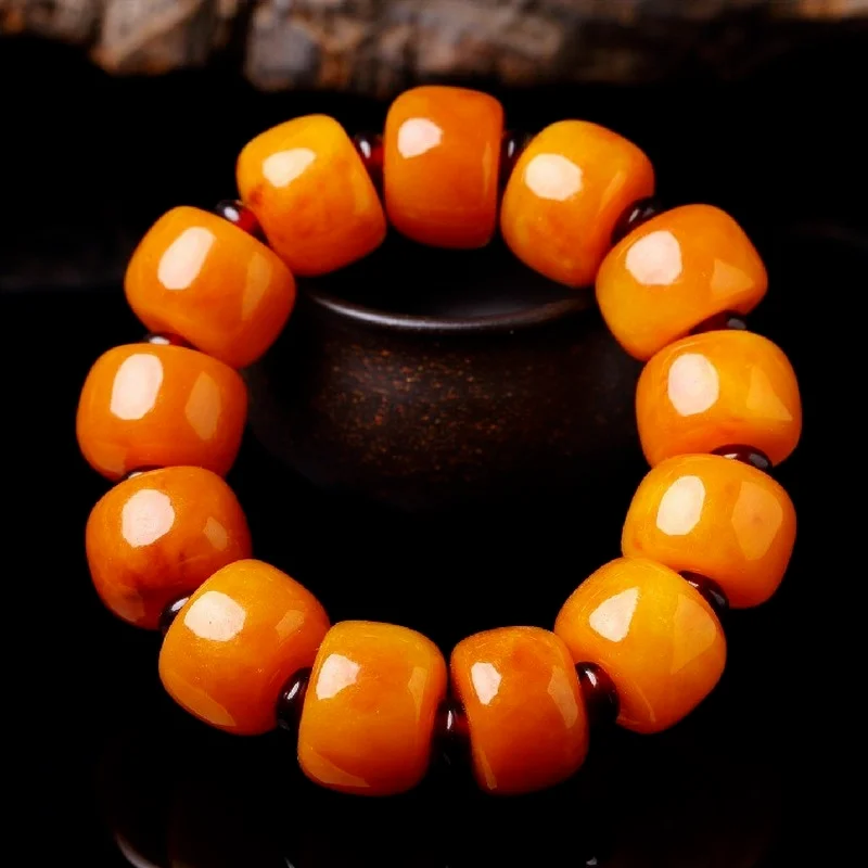 

Gold Twisted Honey Amber Bucket Beads New Hand String Original Stone Old Honey Wax for Men and Women's Bracelets Hand Bangle